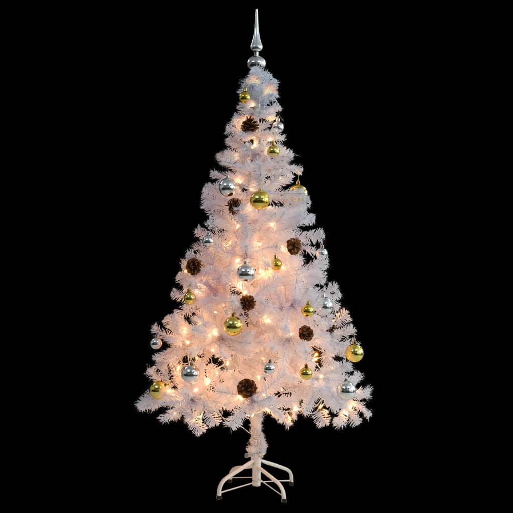 Künstlicher Weihnachtsbaum Mit Beleuchtung & Kugeln 150 Cm Weiß