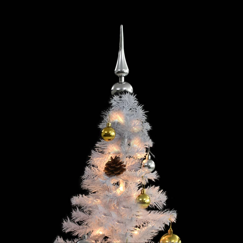 Künstlicher Weihnachtsbaum Mit Beleuchtung & Kugeln 150 Cm Weiß