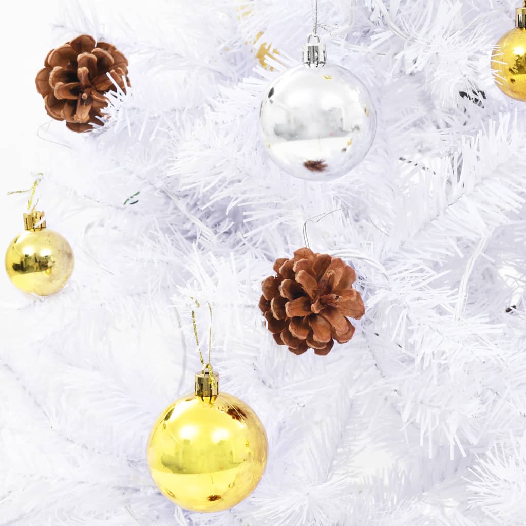 Künstlicher Weihnachtsbaum Mit Beleuchtung & Kugeln 150 Cm Weiß