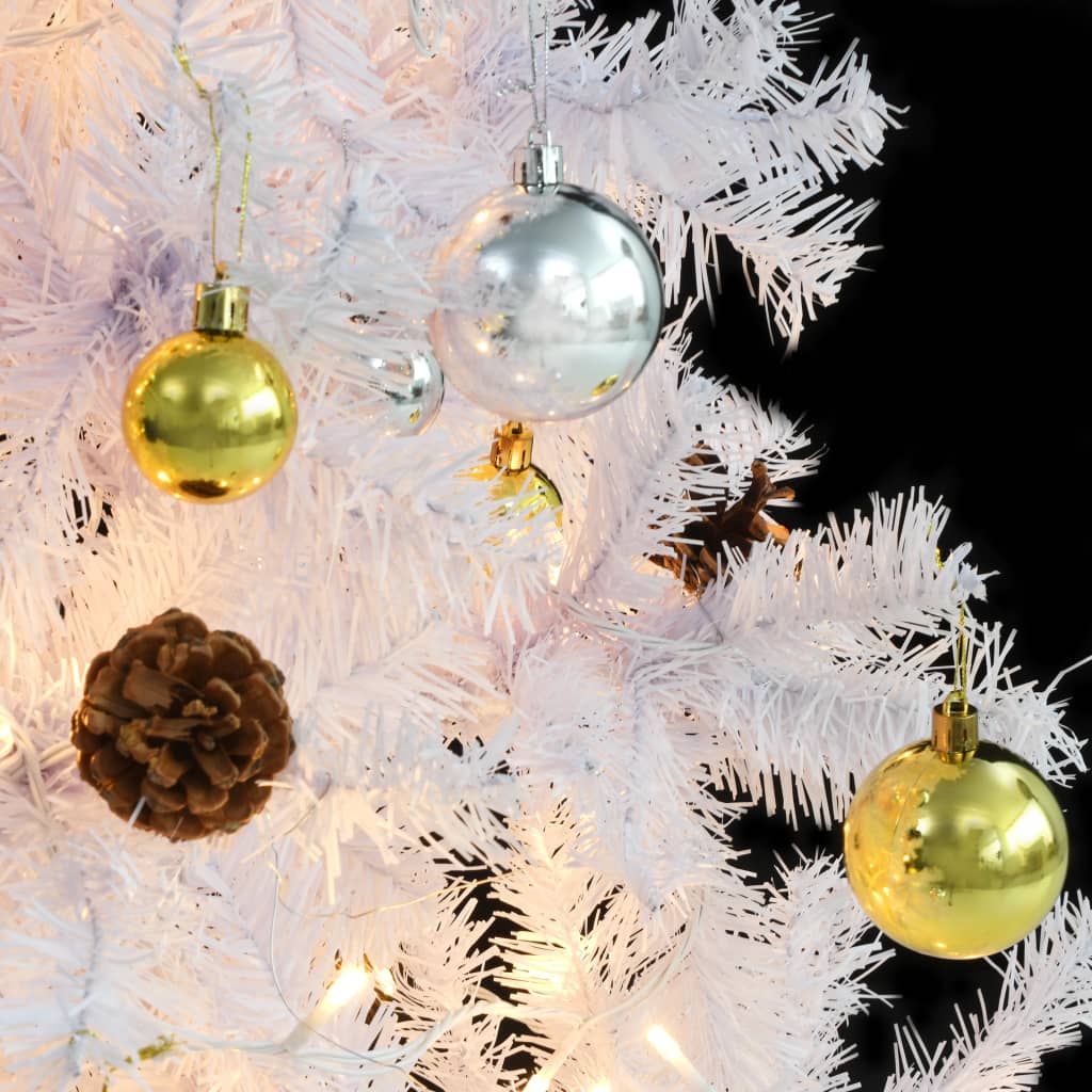 Künstlicher Weihnachtsbaum Mit Beleuchtung & Kugeln 150 Cm Weiß