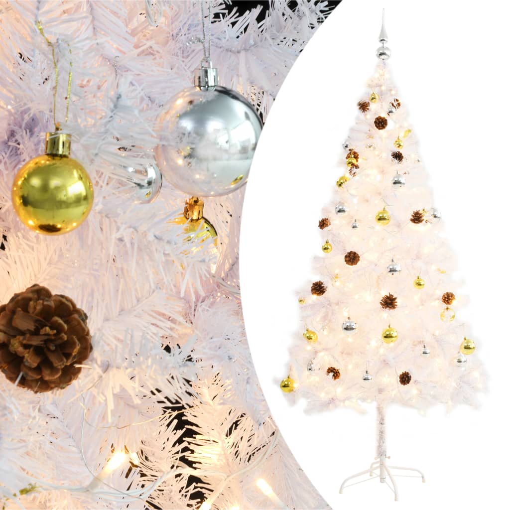 Künstlicher Weihnachtsbaum Mit Beleuchtung & Kugeln 150 Cm Weiß
