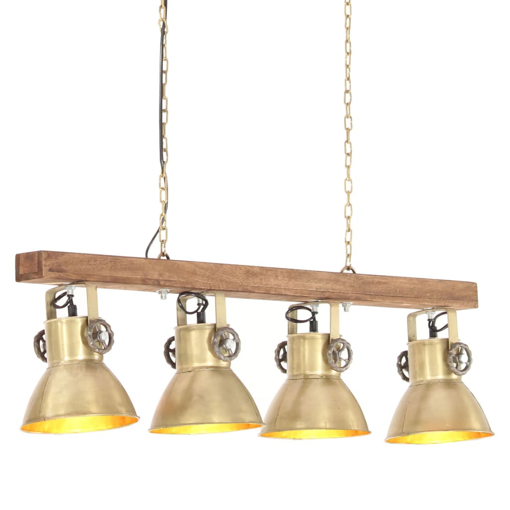 Deckenlampe Industriestil Messing E27 Mangoholz Dunkelbraun
