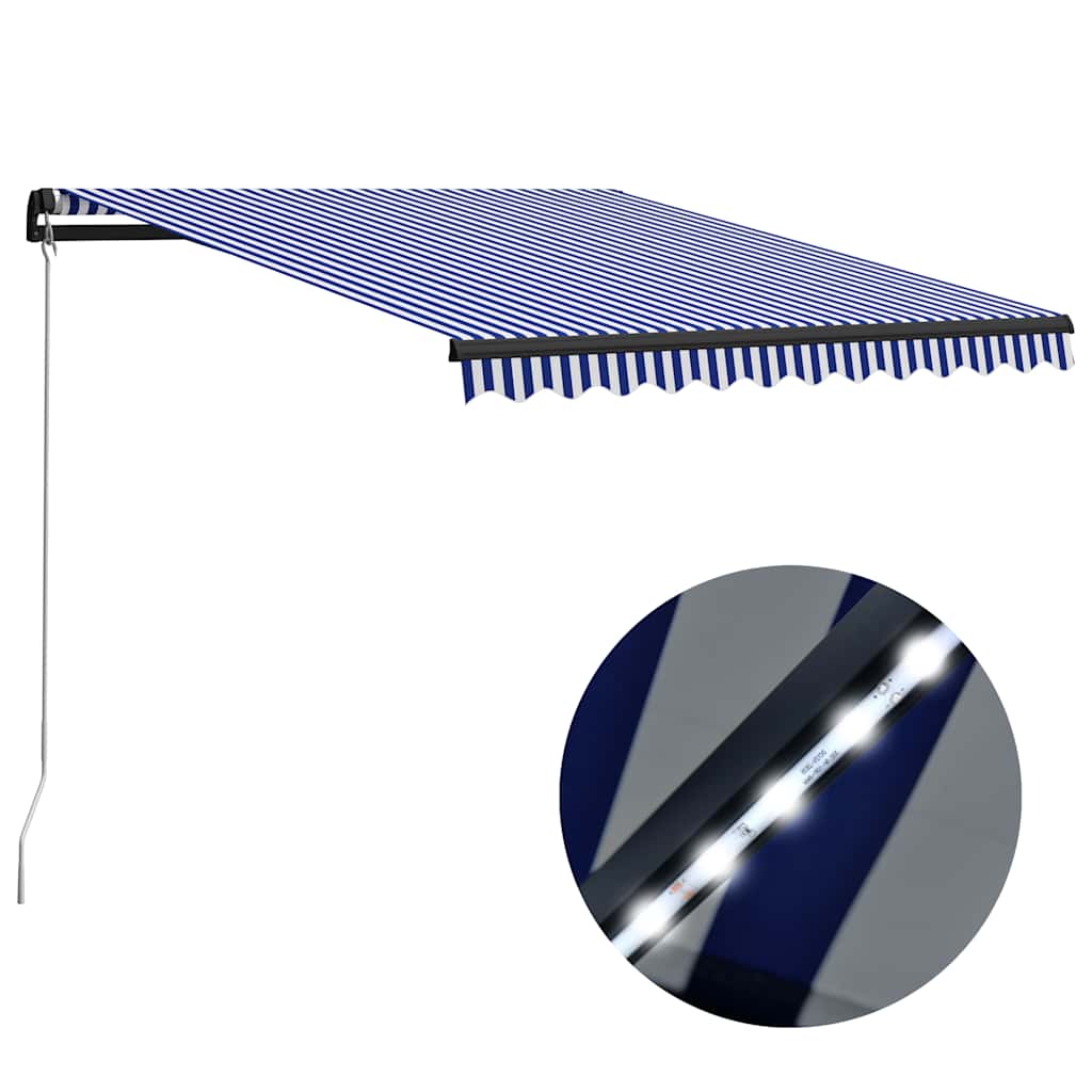 Markise Manuell Einziehbar Mit Led Blau & Weiß Blau Und Weiß