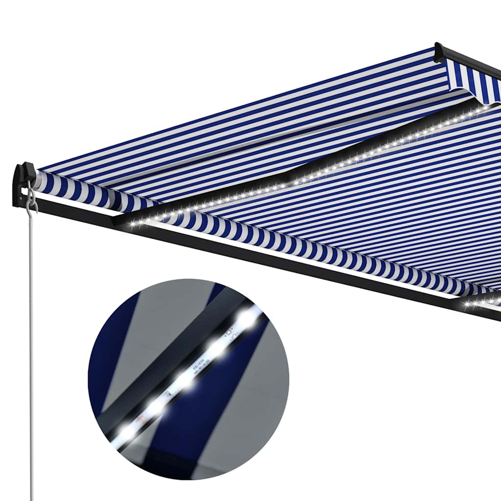 Markise Manuell Einziehbar Mit Led Blau & Weiß Blau Und Weiß