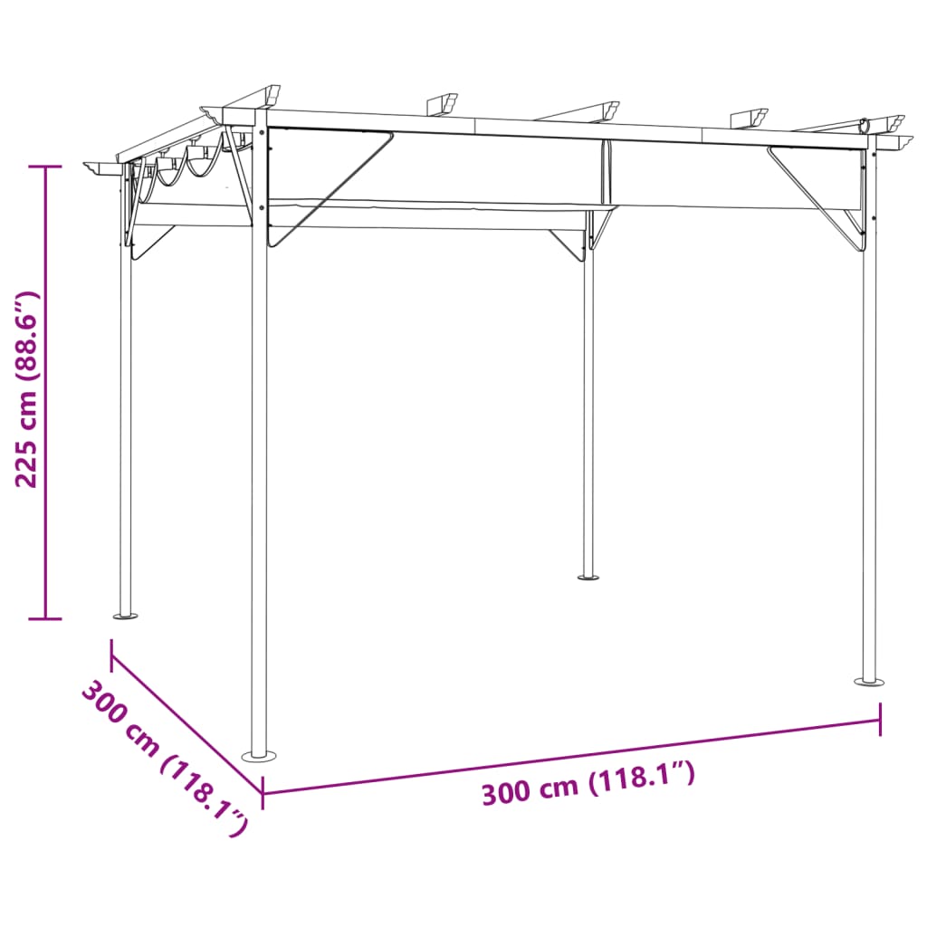 Pergola Mit Ausziehbarem Dach 3X3 M Stahl 180 G/M²