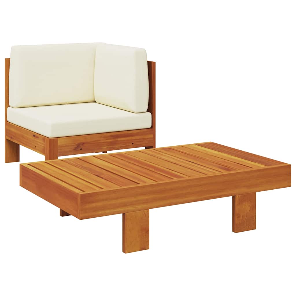 2-Tlg. Garten-Lounge-Set Mit Weißen Kissen Akazienholz