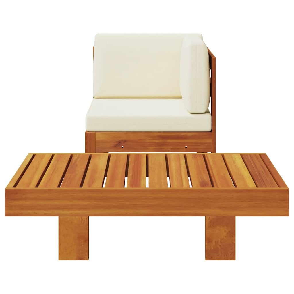 2-Tlg. Garten-Lounge-Set Mit Weißen Kissen Akazienholz