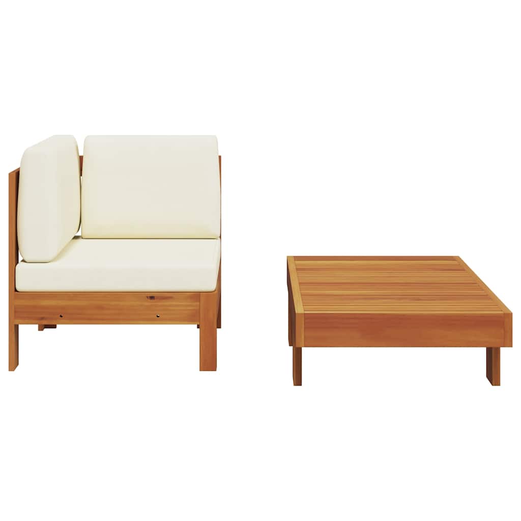 2-Tlg. Garten-Lounge-Set Mit Weißen Kissen Akazienholz