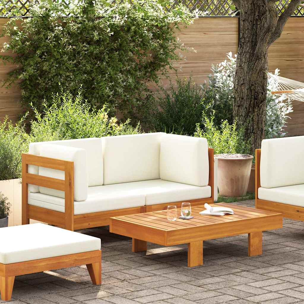 2-Tlg. Garten-Lounge-Set Mit Weißen Kissen Akazienholz