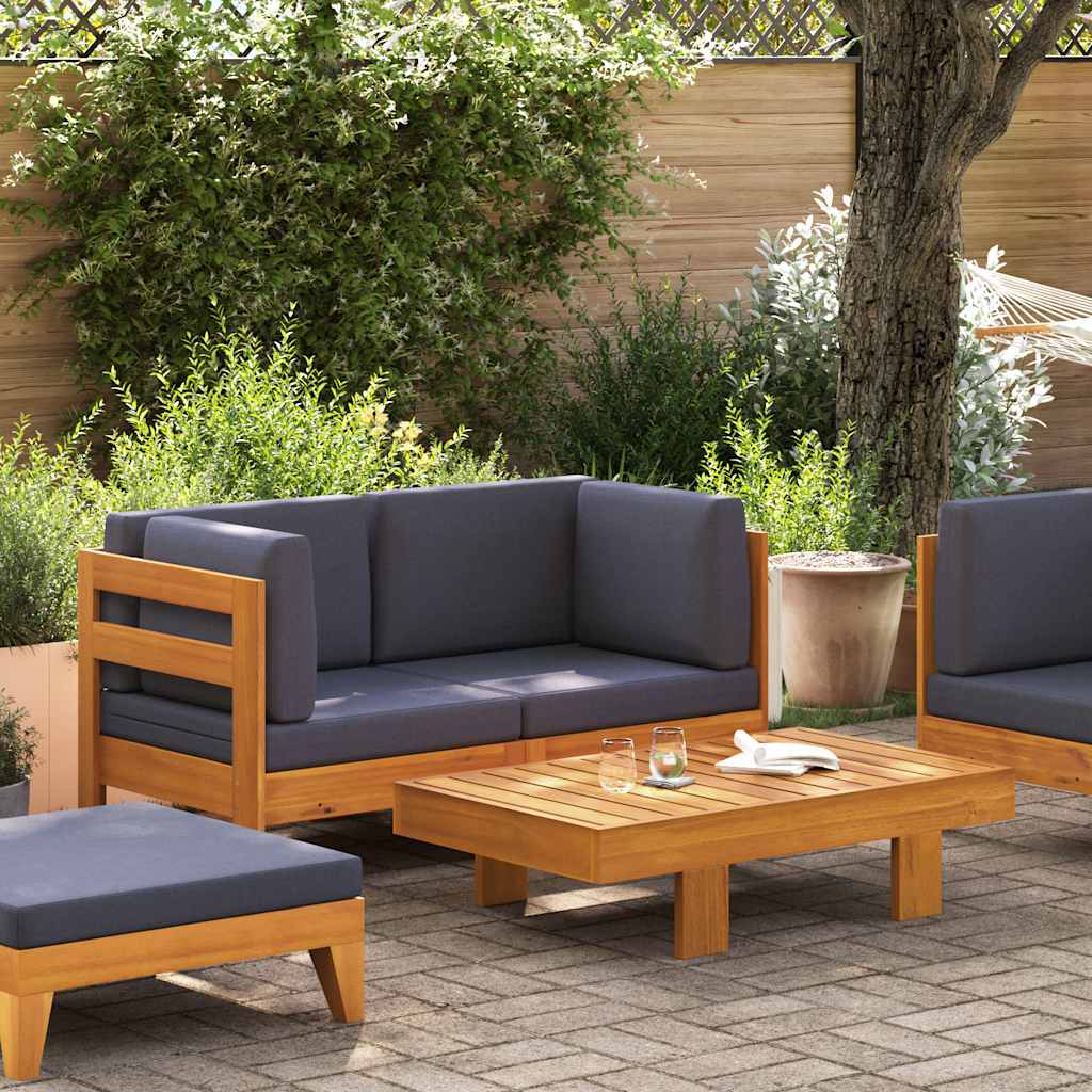 2-Tlg. Garten-Lounge-Set Mit Weißen Kissen Akazienholz