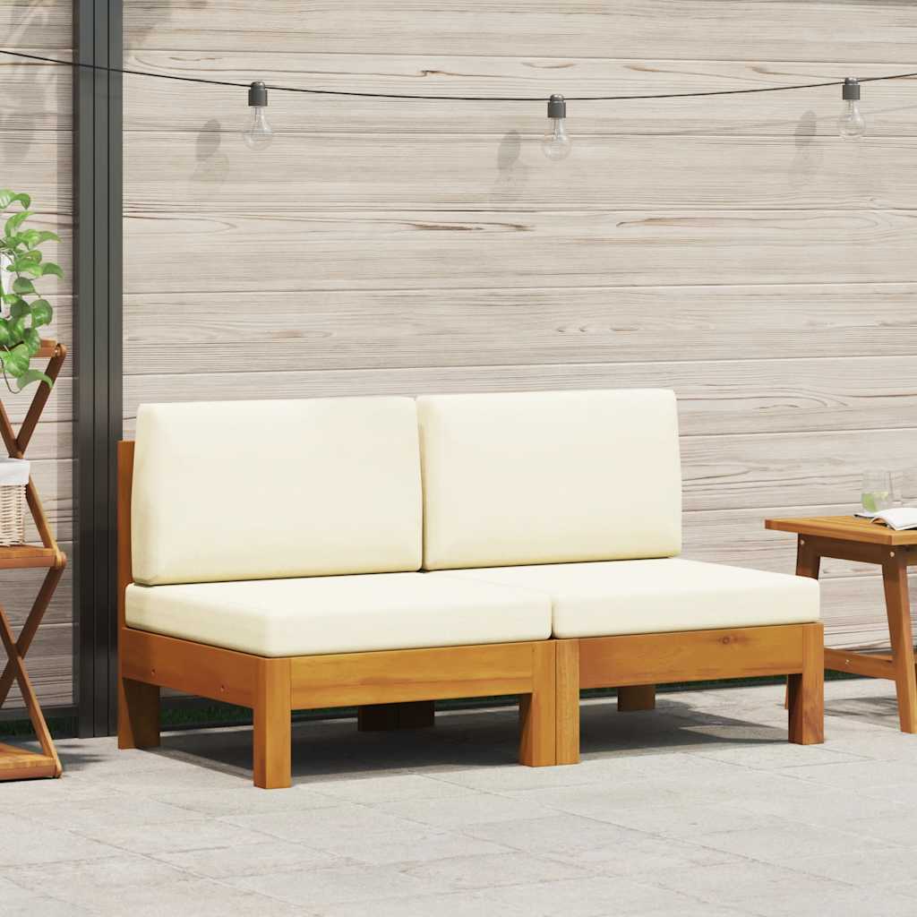 2-Tlg. Garten-Lounge-Set Mit Weißen Kissen Akazienholz