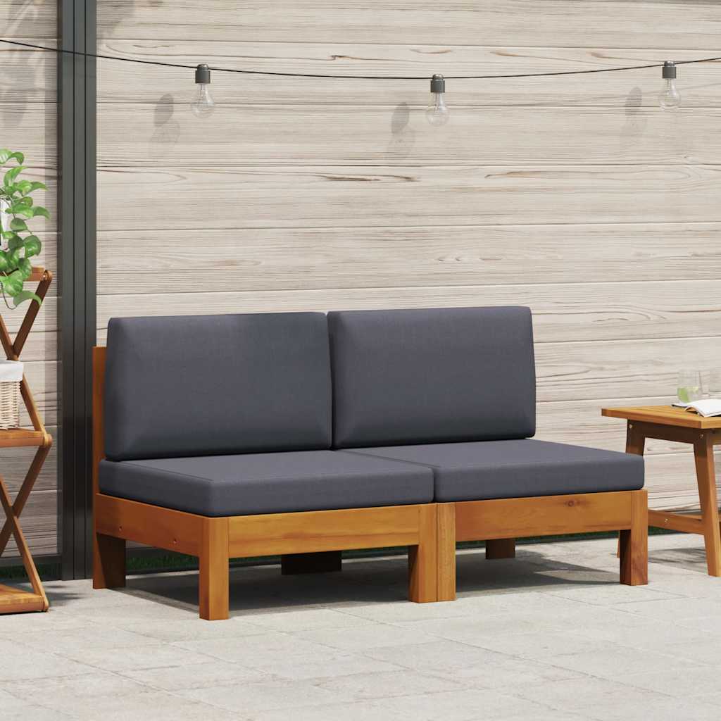 2-Tlg. Garten-Lounge-Set Mit Weißen Kissen Akazienholz