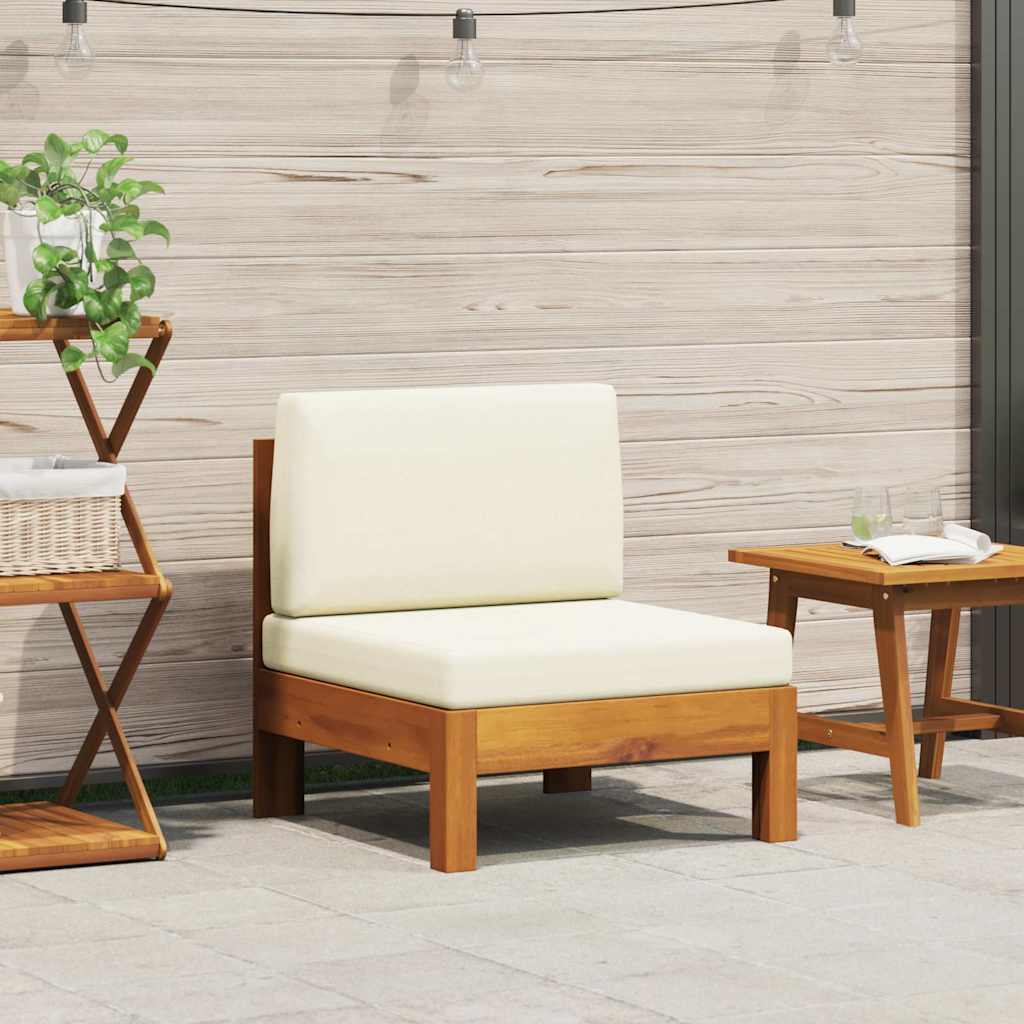 2-Tlg. Garten-Lounge-Set Mit Weißen Kissen Akazienholz