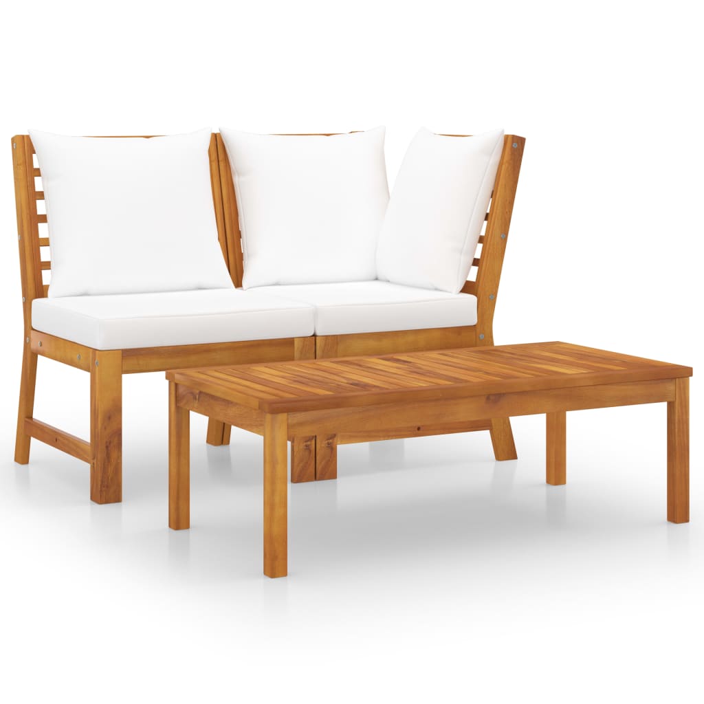 3-Tlg. Garten-Lounge-Set Mit Kissen Akazie Massivholz