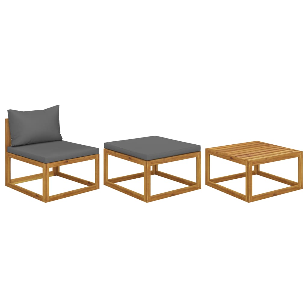 3-Tlg. Garten-Lounge-Set Mit Kissen Massivholz Akazie