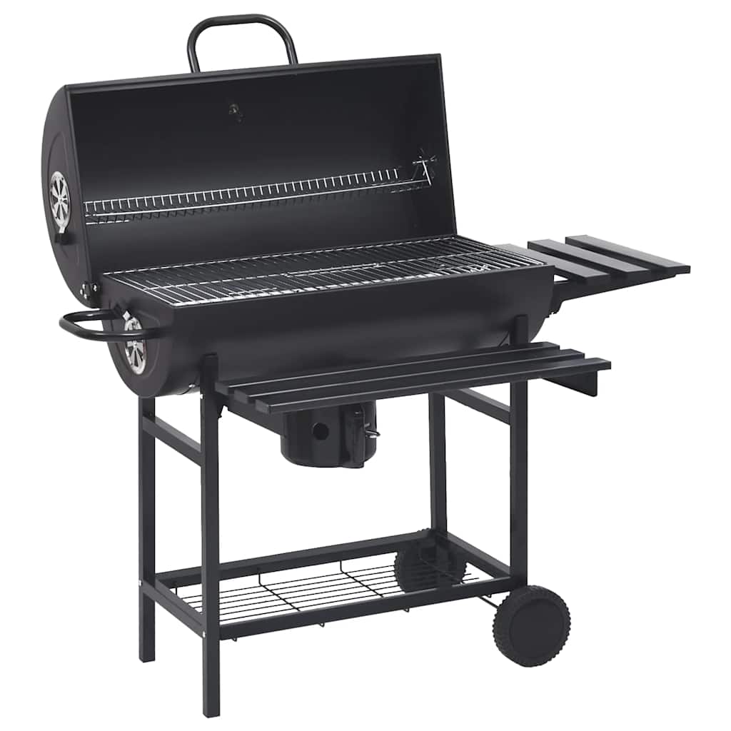 Grillwagen Mit Rädern Und Ablagen Schwarz Stahl 115X85X95 Cm Hellgrau