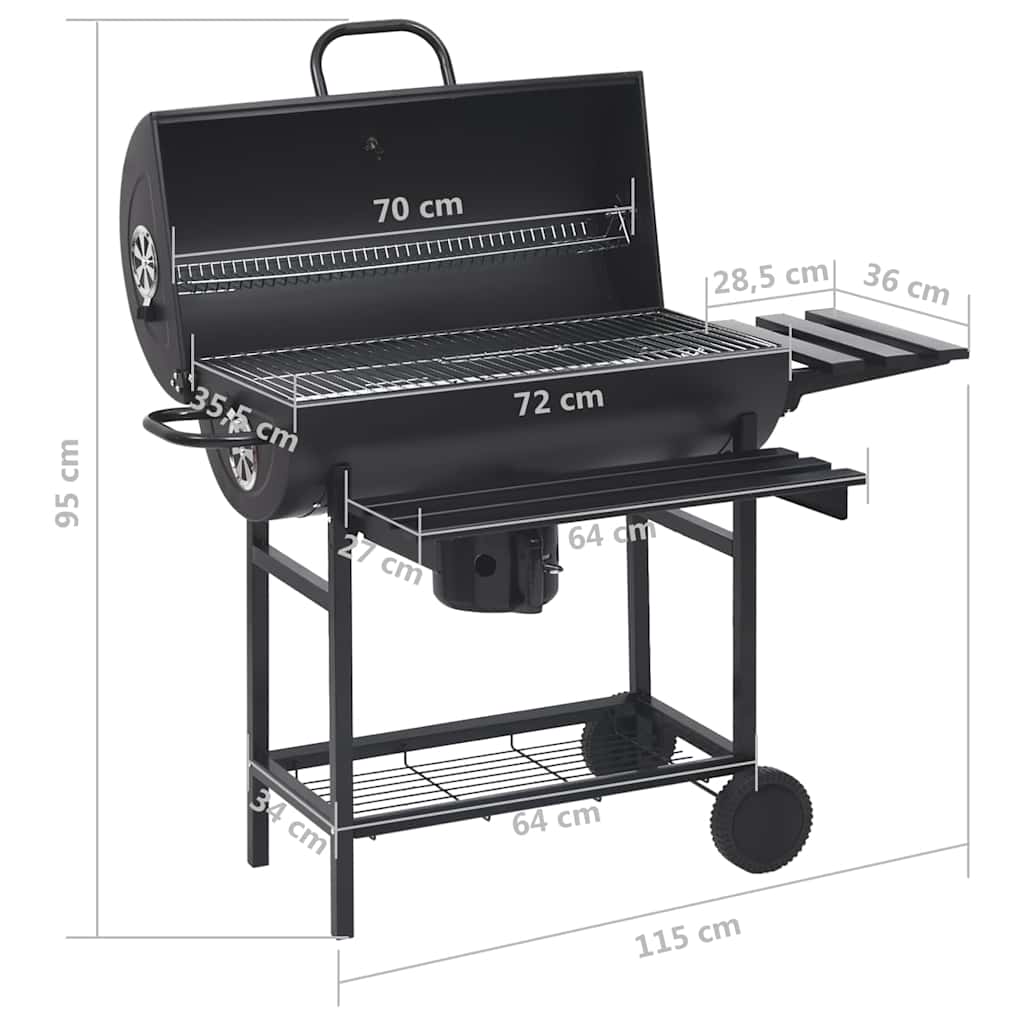 Grillwagen Mit Rädern Und Ablagen Schwarz Stahl 115X85X95 Cm Hellgrau
