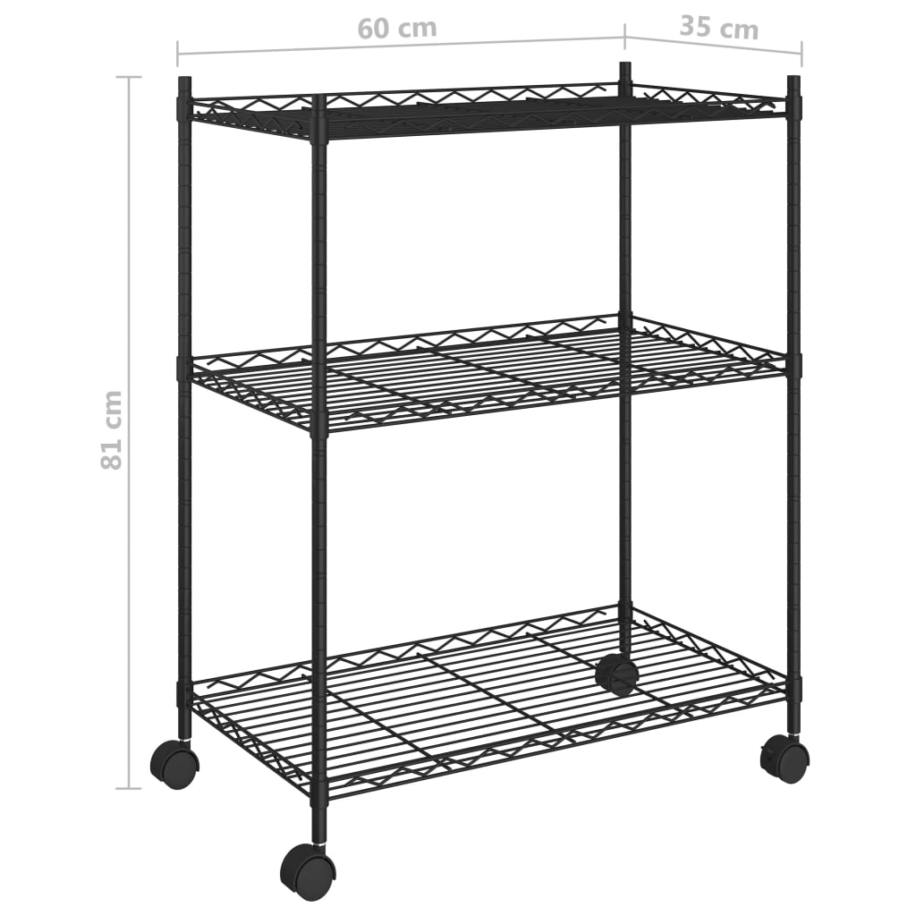 Lagerregal Mit 3 Böden Und Rollen 150 Kg Schwarz