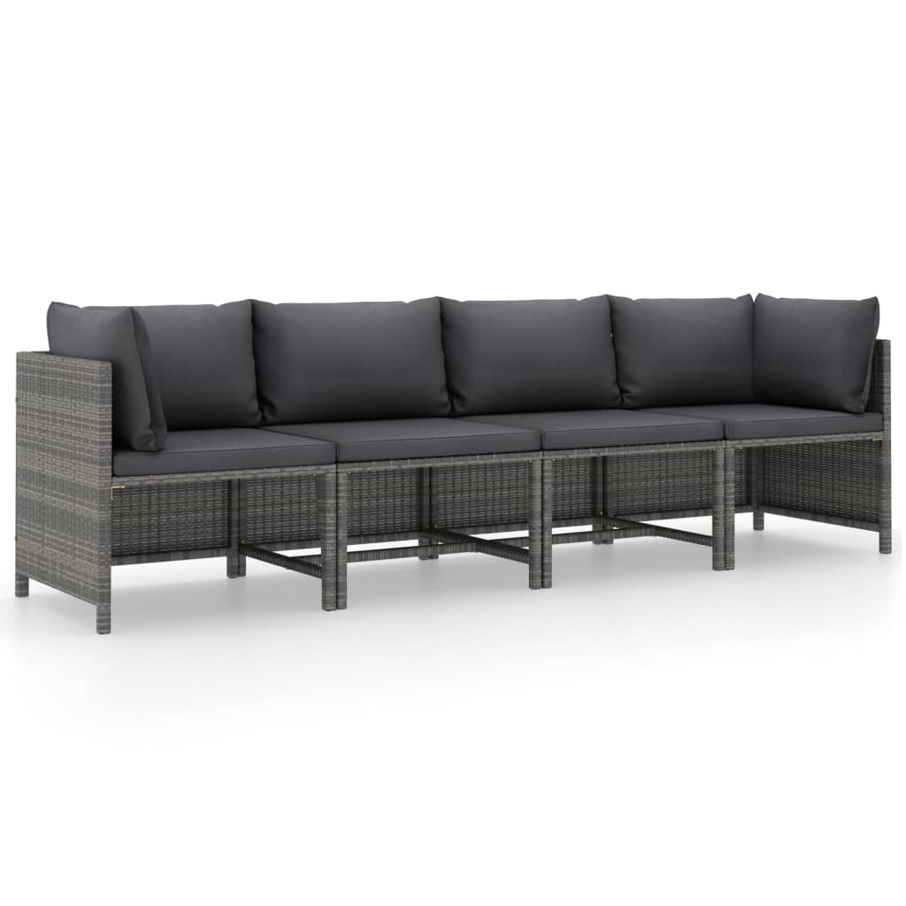 4-Tlg. Garten-Lounge-Set Mit Kissen Poly Rattan