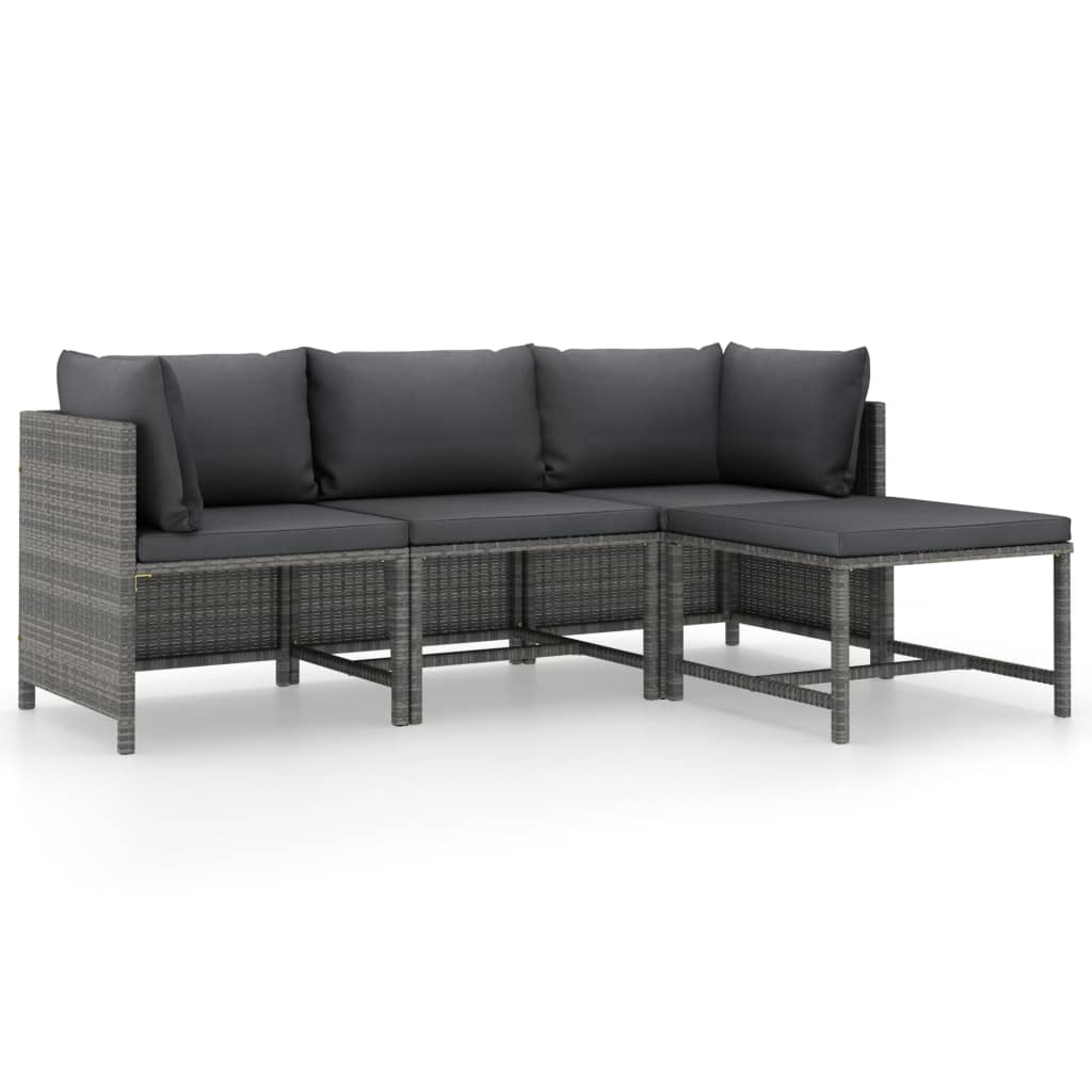 4-Tlg. Garten-Lounge-Set Mit Kissen Poly Rattan
