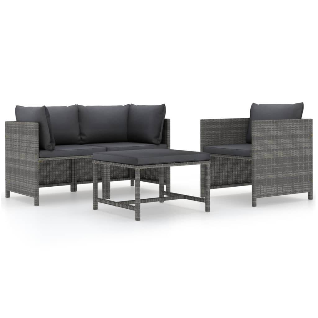 4-Tlg. Garten-Lounge-Set Mit Kissen Poly Rattan