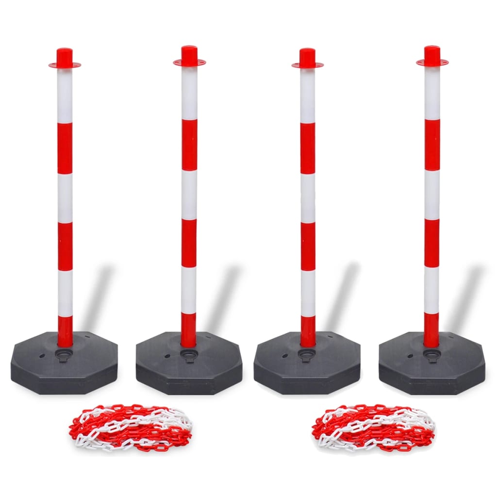 Set Von 4 Absperrpfosten Und 2 Kunststoff-Ketten Von Je 10 M