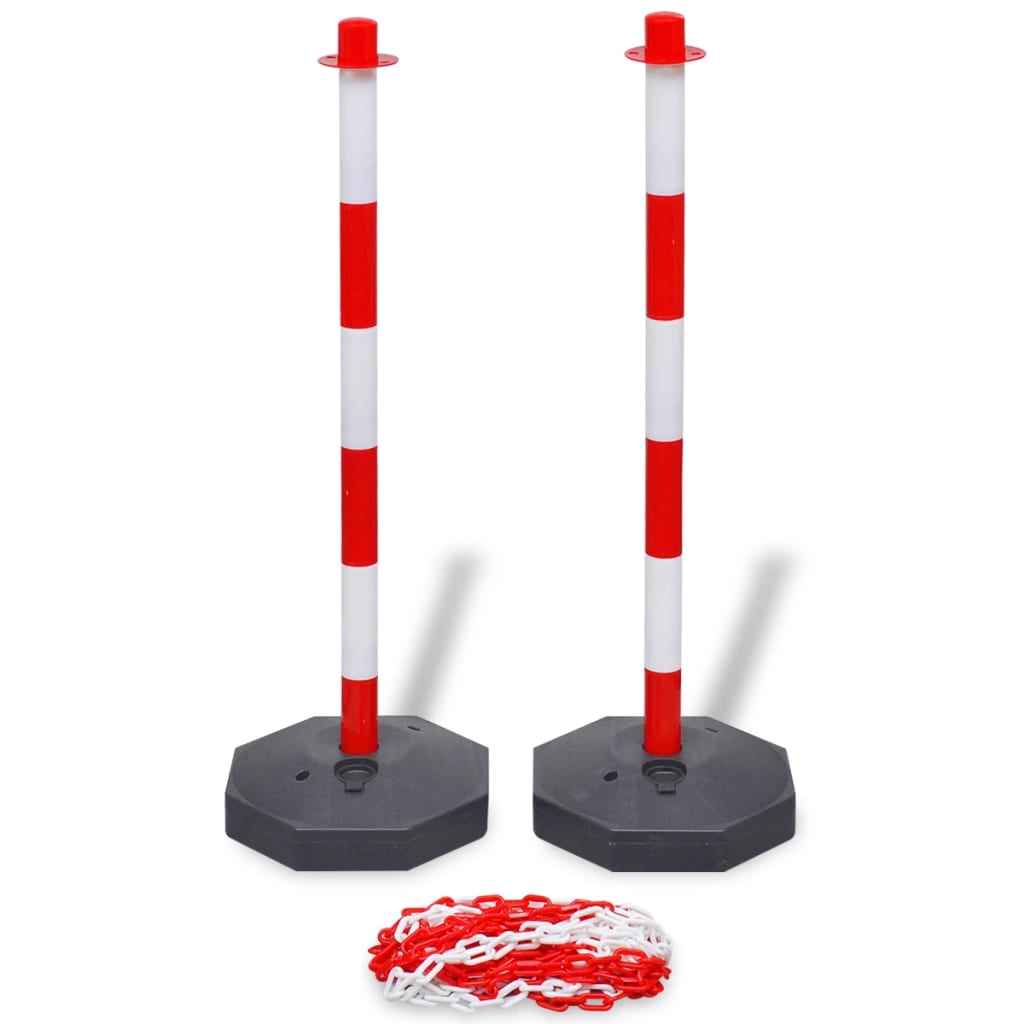 Set Von 4 Absperrpfosten Und 2 Kunststoff-Ketten Von Je 10 M