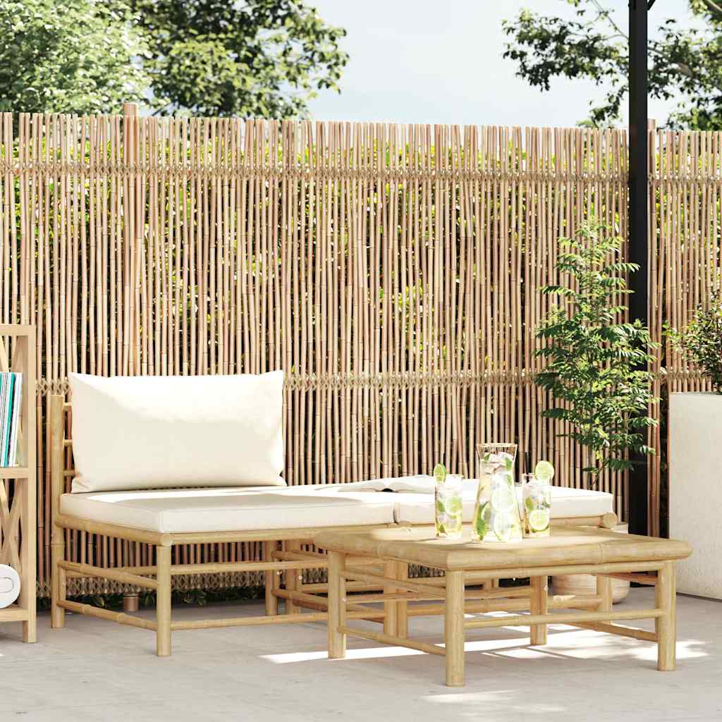 2-Tlg. Garten-Lounge-Set Mit Kissen Creme Bambus