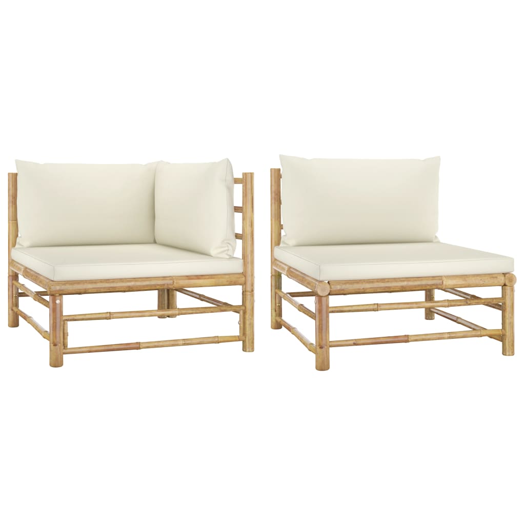 2-Tlg. Garten-Lounge-Set Mit Kissen Creme Bambus