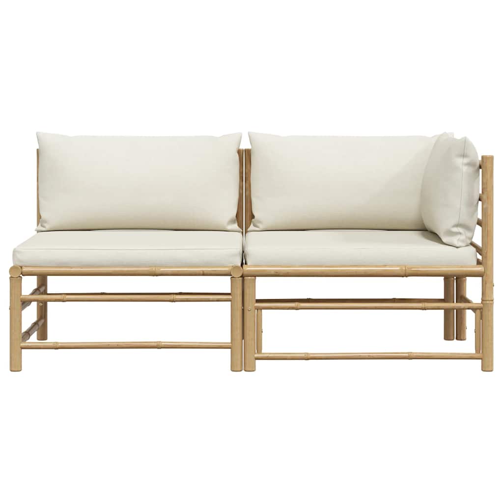 2-Tlg. Garten-Lounge-Set Mit Kissen Creme Bambus