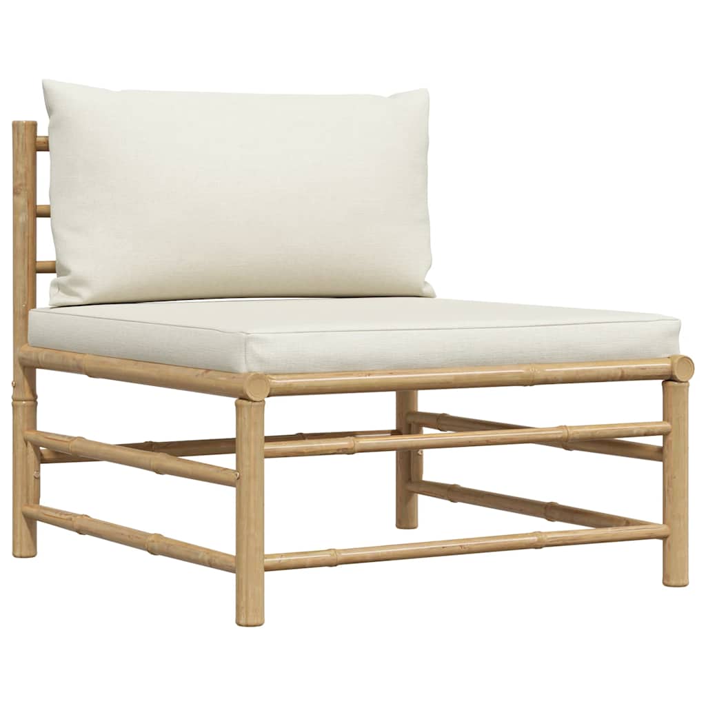 2-Tlg. Garten-Lounge-Set Mit Kissen Creme Bambus