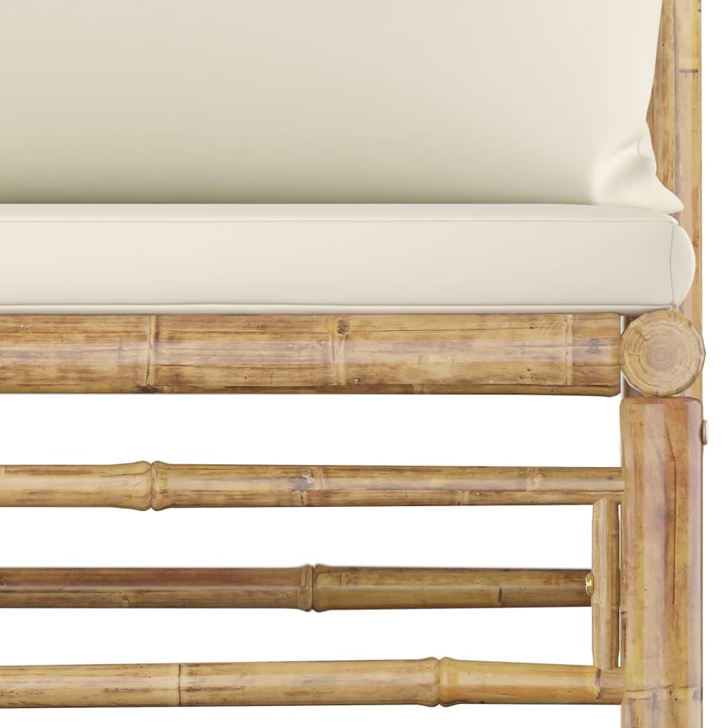 2-Tlg. Garten-Lounge-Set Mit Kissen Creme Bambus