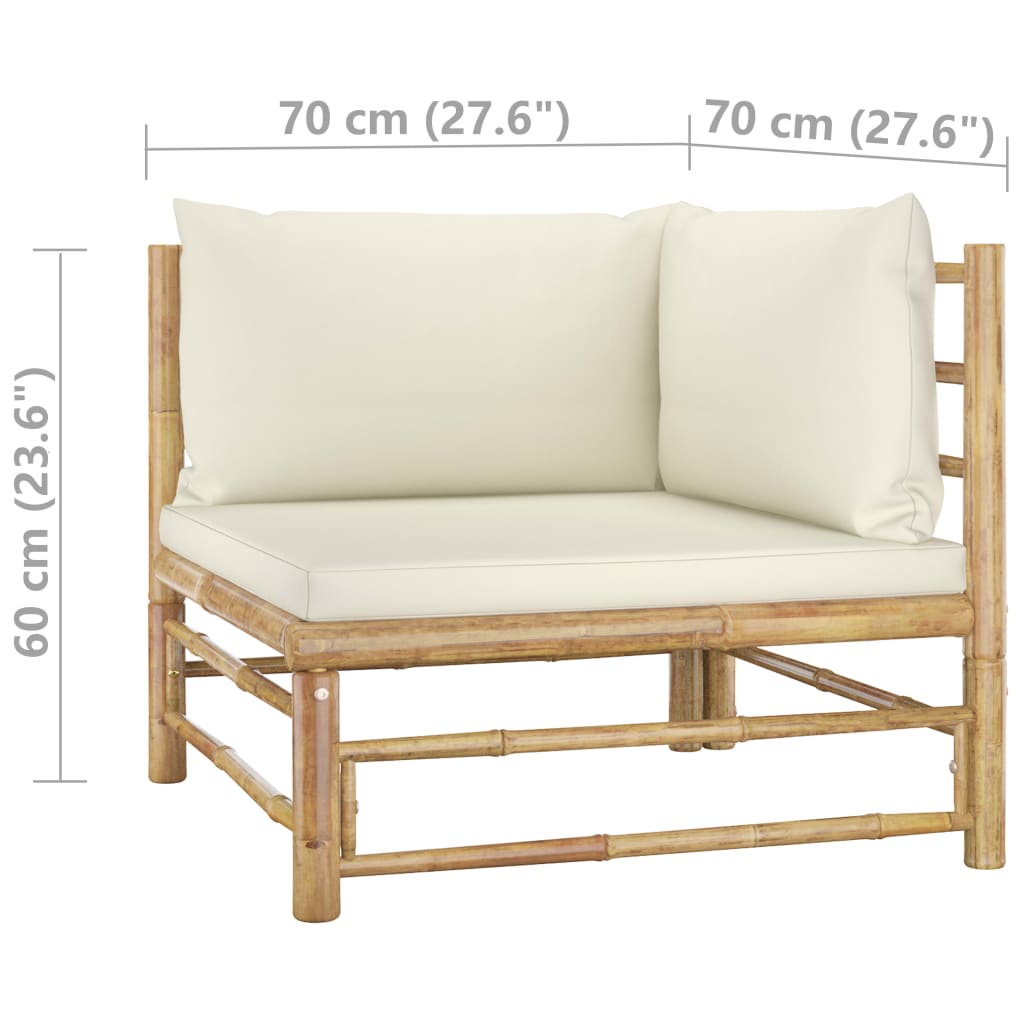 2-Tlg. Garten-Lounge-Set Mit Kissen Creme Bambus