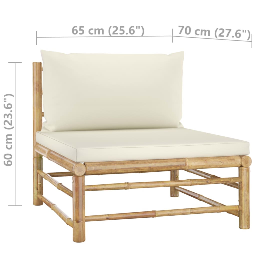 2-Tlg. Garten-Lounge-Set Mit Kissen Creme Bambus