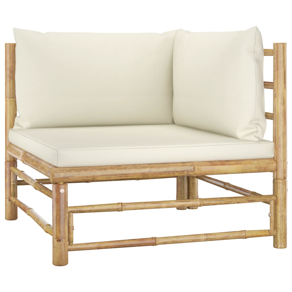 2-Tlg. Garten-Lounge-Set Mit Kissen Creme Bambus