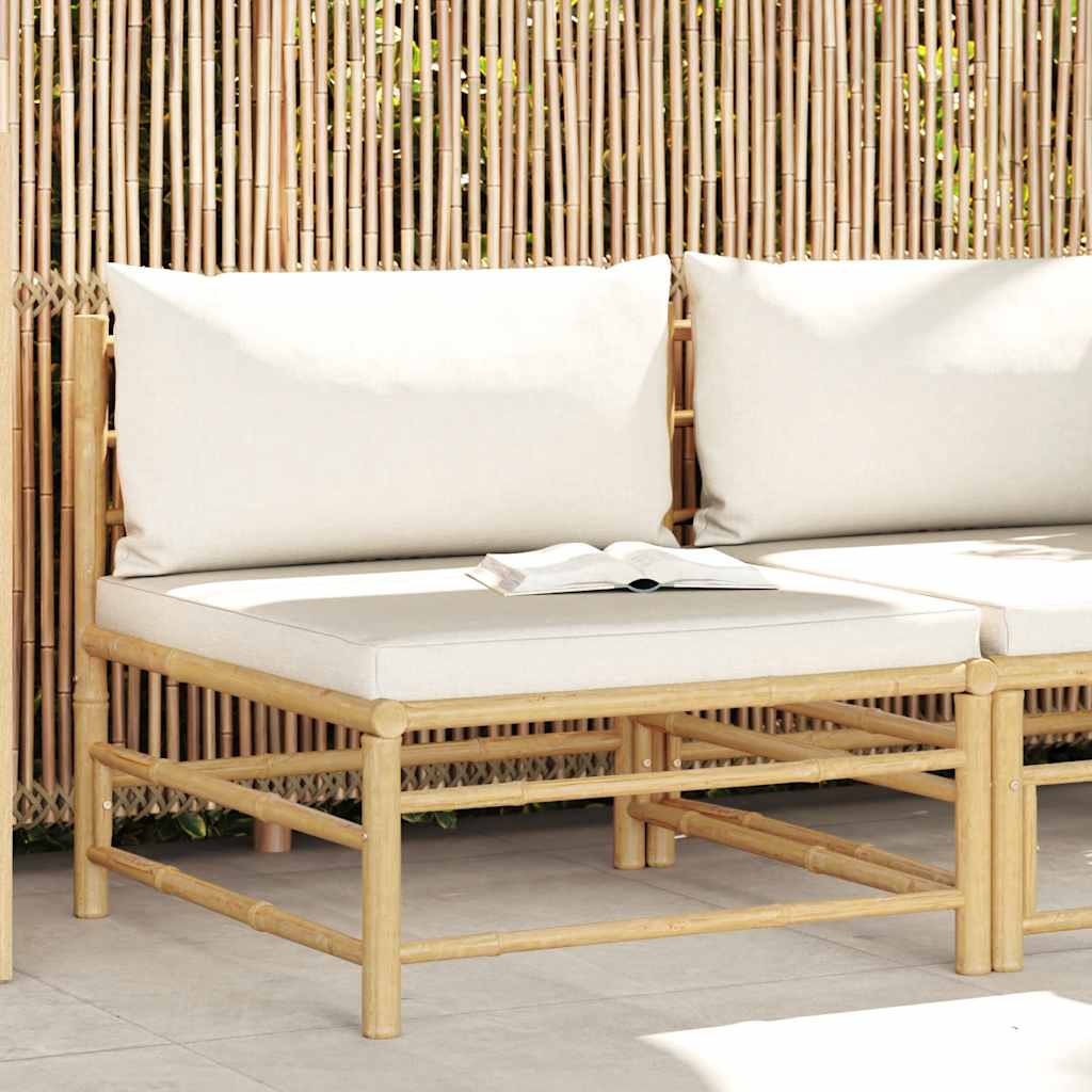2-Tlg. Garten-Lounge-Set Mit Kissen Creme Bambus
