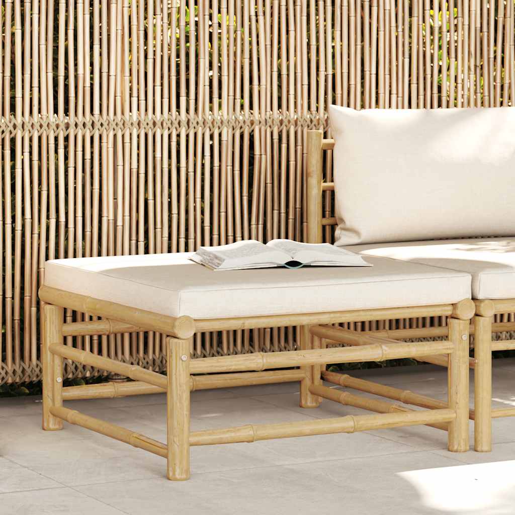 2-Tlg. Garten-Lounge-Set Mit Kissen Creme Bambus