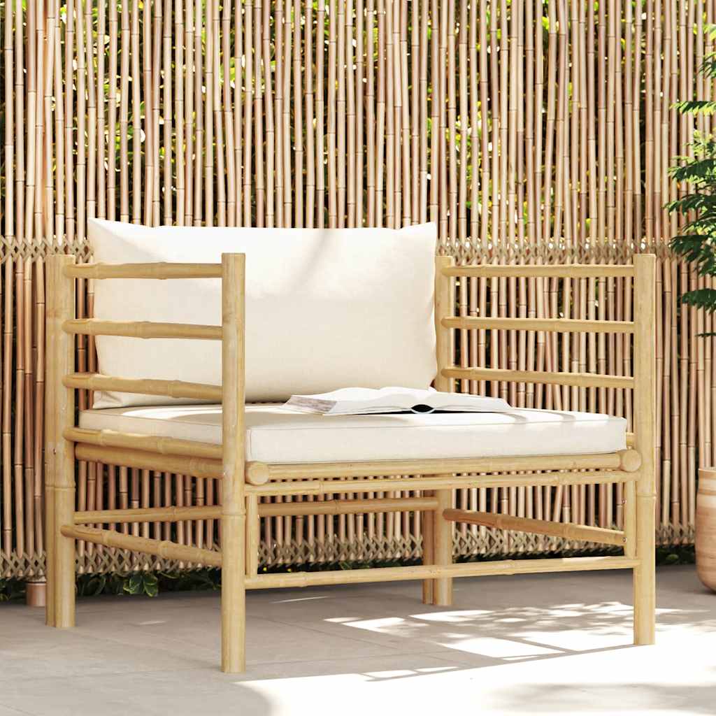 2-Tlg. Garten-Lounge-Set Mit Kissen Creme Bambus