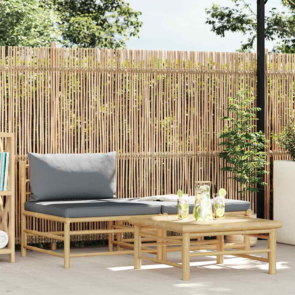 2-Tlg. Garten-Lounge-Set Mit Kissen Creme Bambus