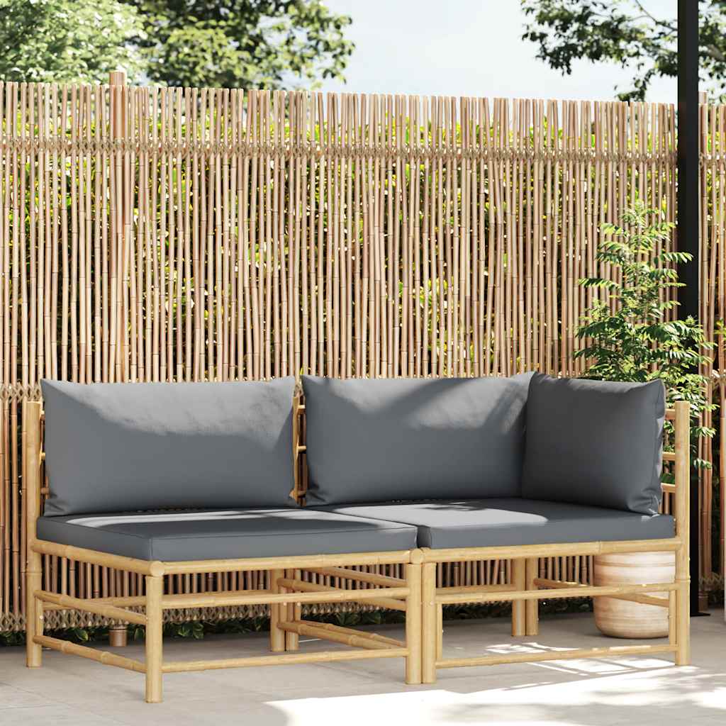 2-Tlg. Garten-Lounge-Set Mit Kissen Creme Bambus