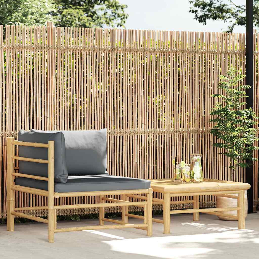 2-Tlg. Garten-Lounge-Set Mit Kissen Creme Bambus