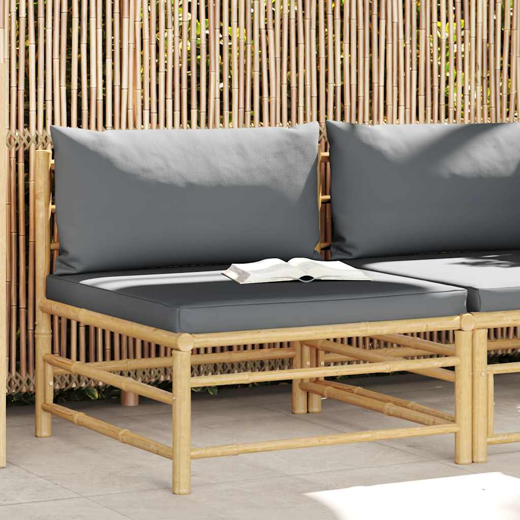 2-Tlg. Garten-Lounge-Set Mit Kissen Creme Bambus