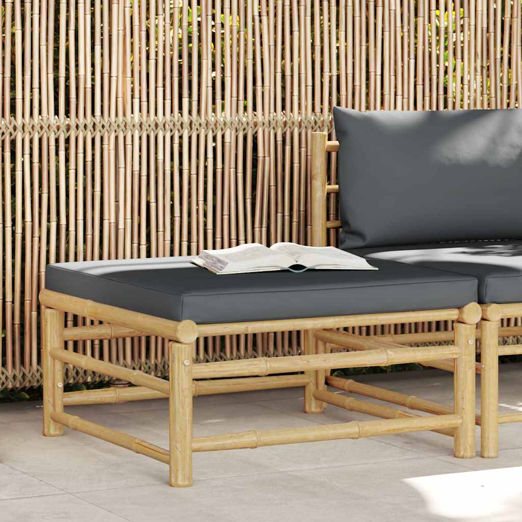 2-Tlg. Garten-Lounge-Set Mit Kissen Creme Bambus