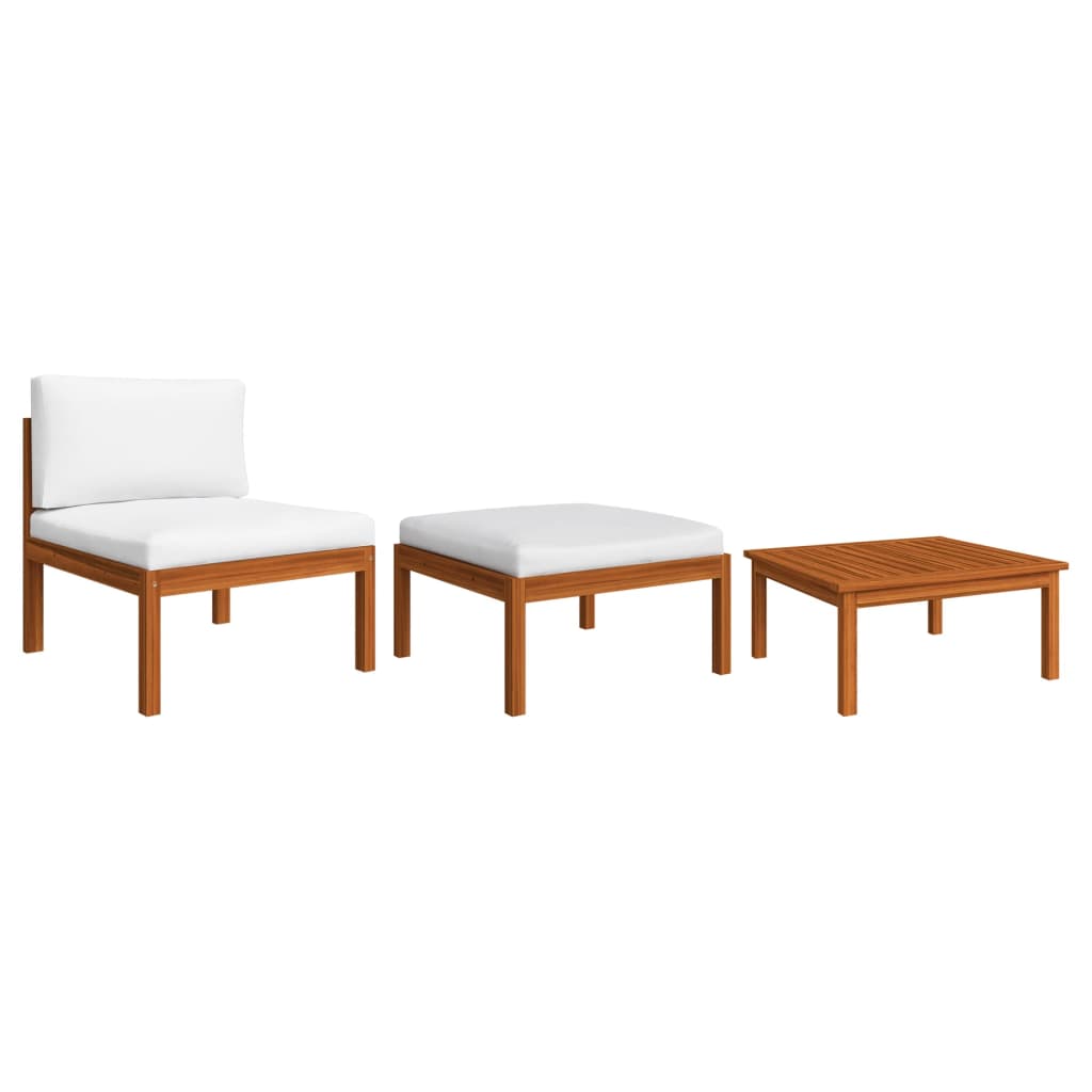 3-Tlg. Garten-Lounge-Set Mit Kissen Holz Akazie & Seil