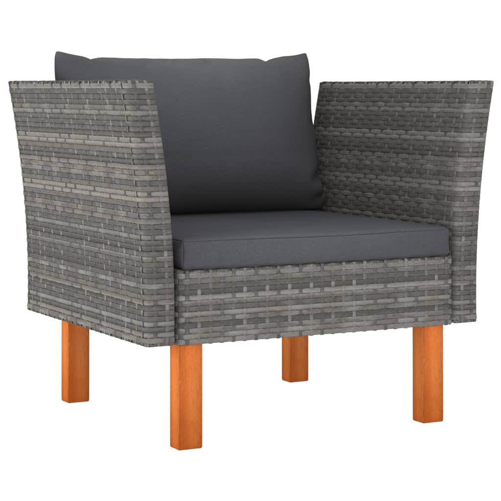 3-Tlg. Garten-Lounge-Set Poly Rattan Und Massivholz Eukalyptus
