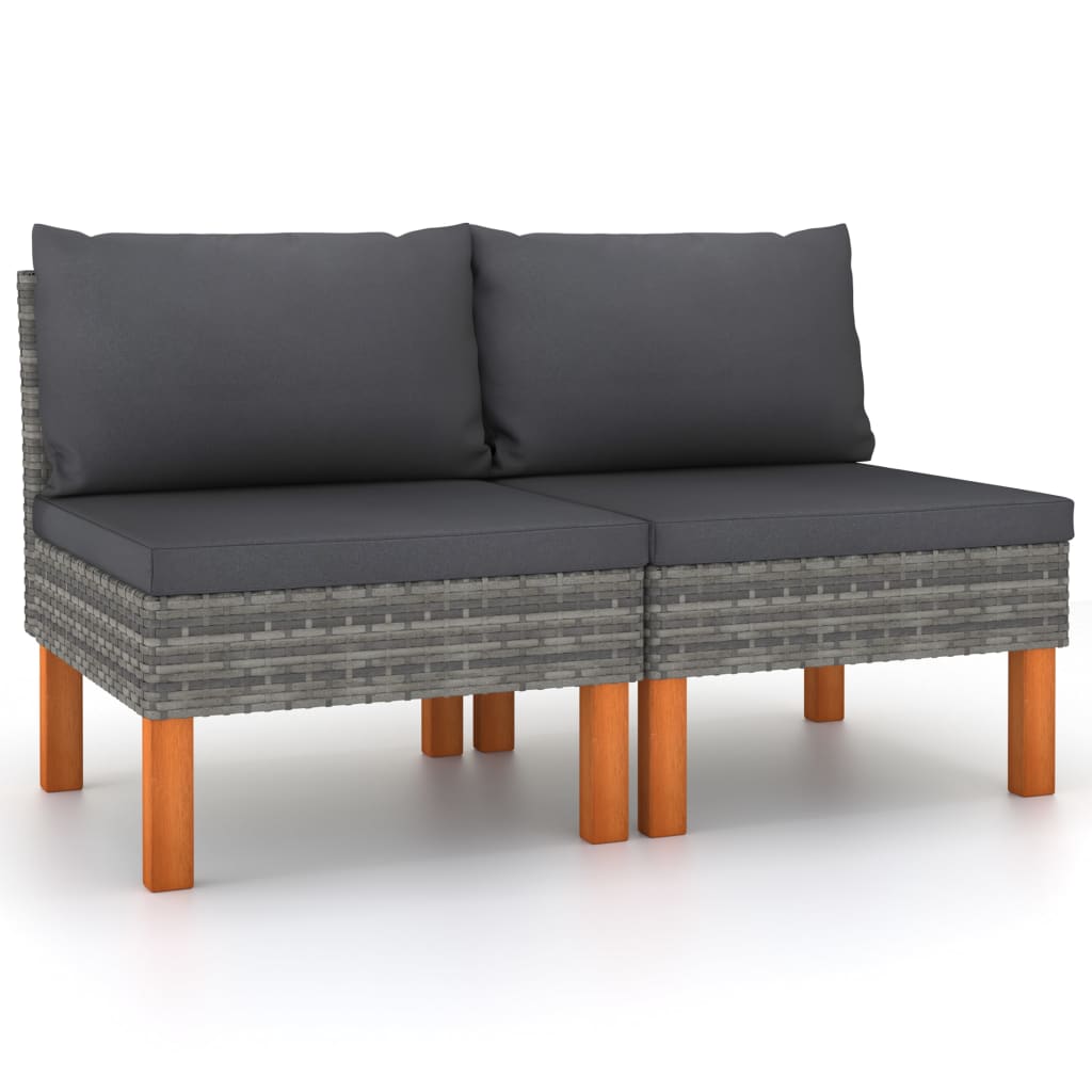 3-Tlg. Garten-Lounge-Set Poly Rattan Und Massivholz Eukalyptus