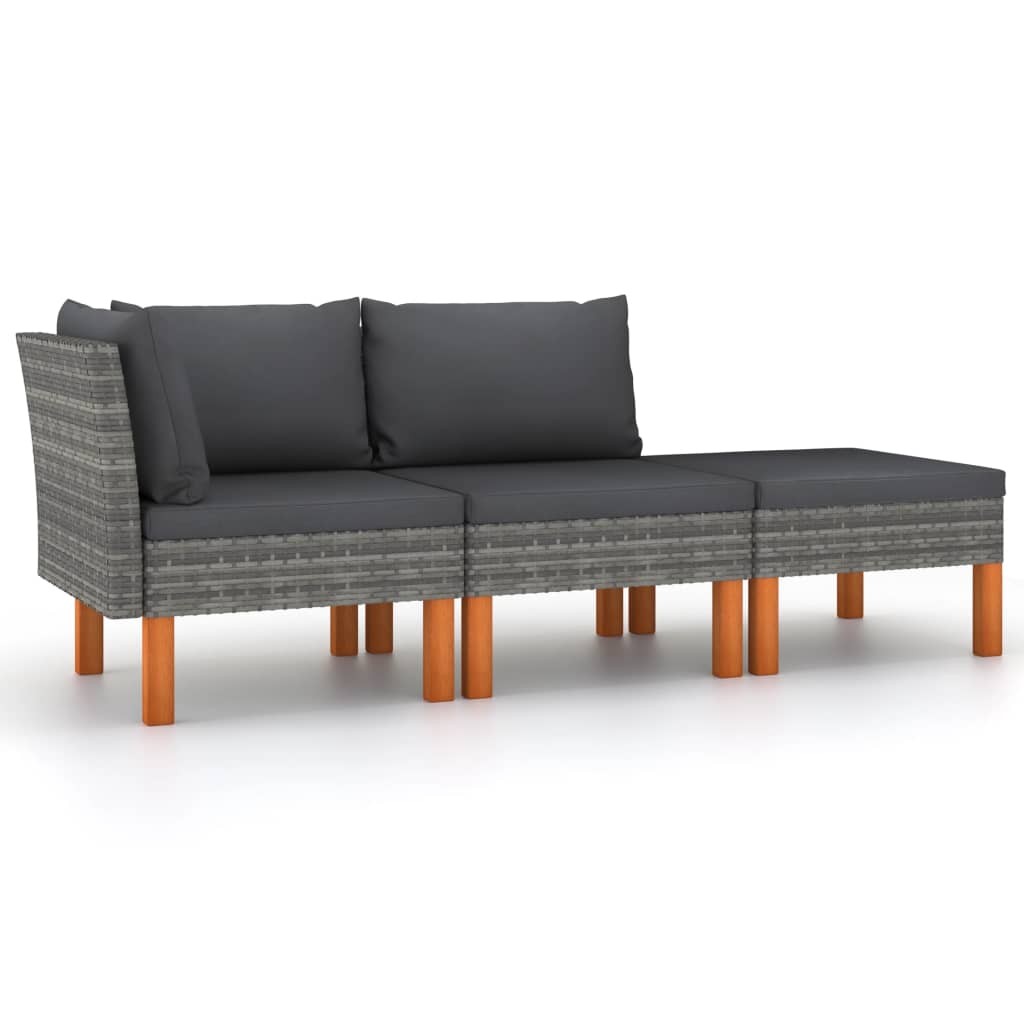 3-Tlg. Garten-Lounge-Set Poly Rattan Und Massivholz Eukalyptus
