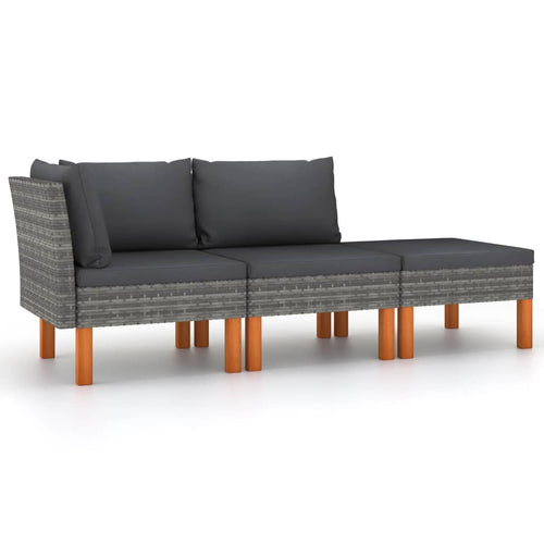 3-Tlg. Garten-Lounge-Set Poly Rattan Und Massivholz Eukalyptus