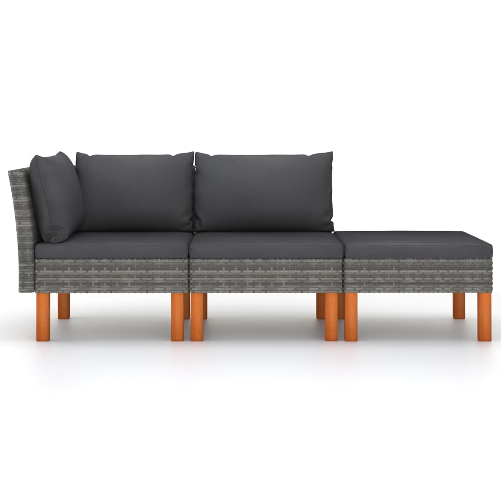 3-Tlg. Garten-Lounge-Set Poly Rattan Und Massivholz Eukalyptus