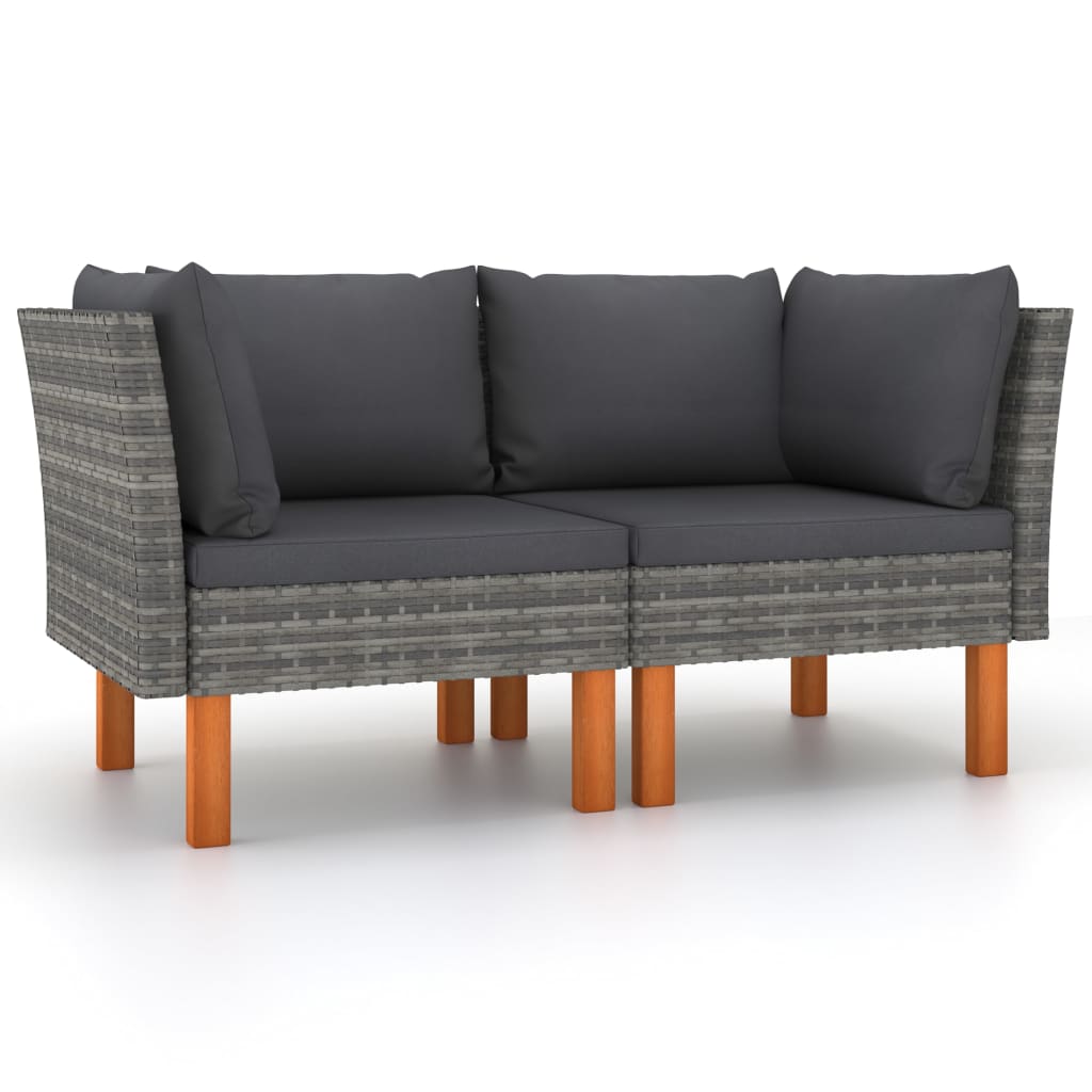 3-Tlg. Garten-Lounge-Set Poly Rattan Und Massivholz Eukalyptus